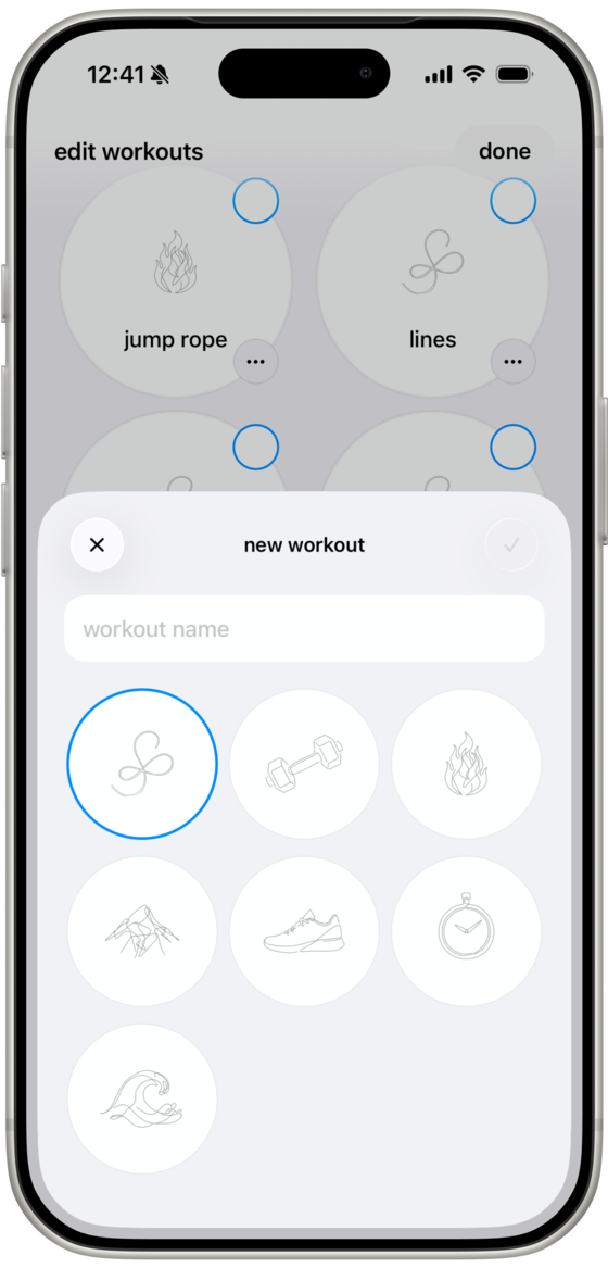 Create a custom workout with name and icon