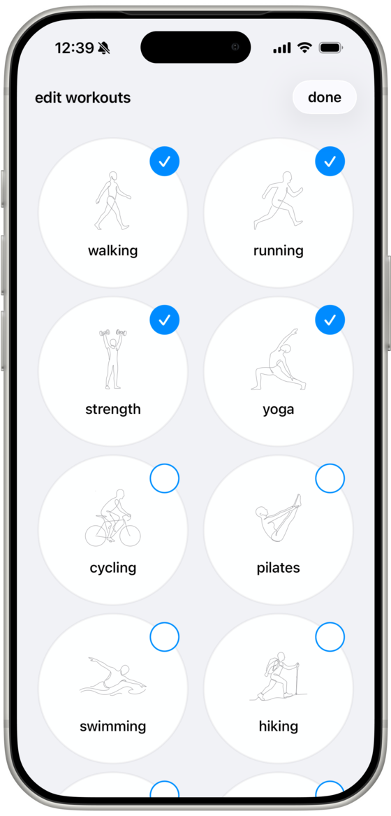 Choose which workouts appear in your list